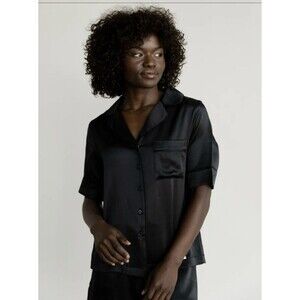 Cozy Earth Women's Serenity Silk Classic Short Sleeve Pajama Top Black - S NWT